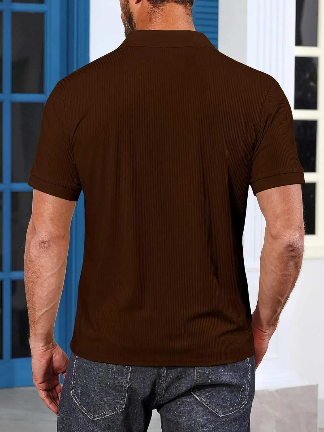 Angbater Men's Polo Shirts V Neck Fashion Casual Short Sleeve Textured Collared Golf T-Shirts