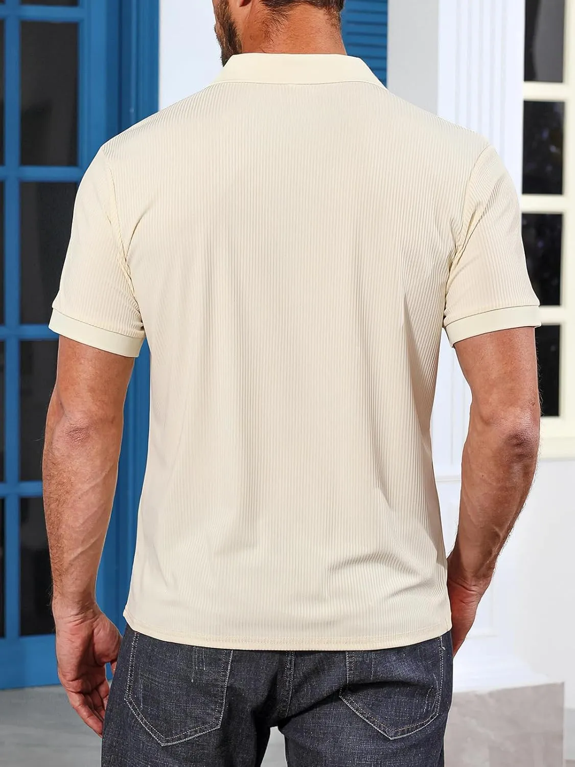 Angbater Men's Polo Shirts V Neck Fashion Casual Short Sleeve Textured Collared Golf T-Shirts