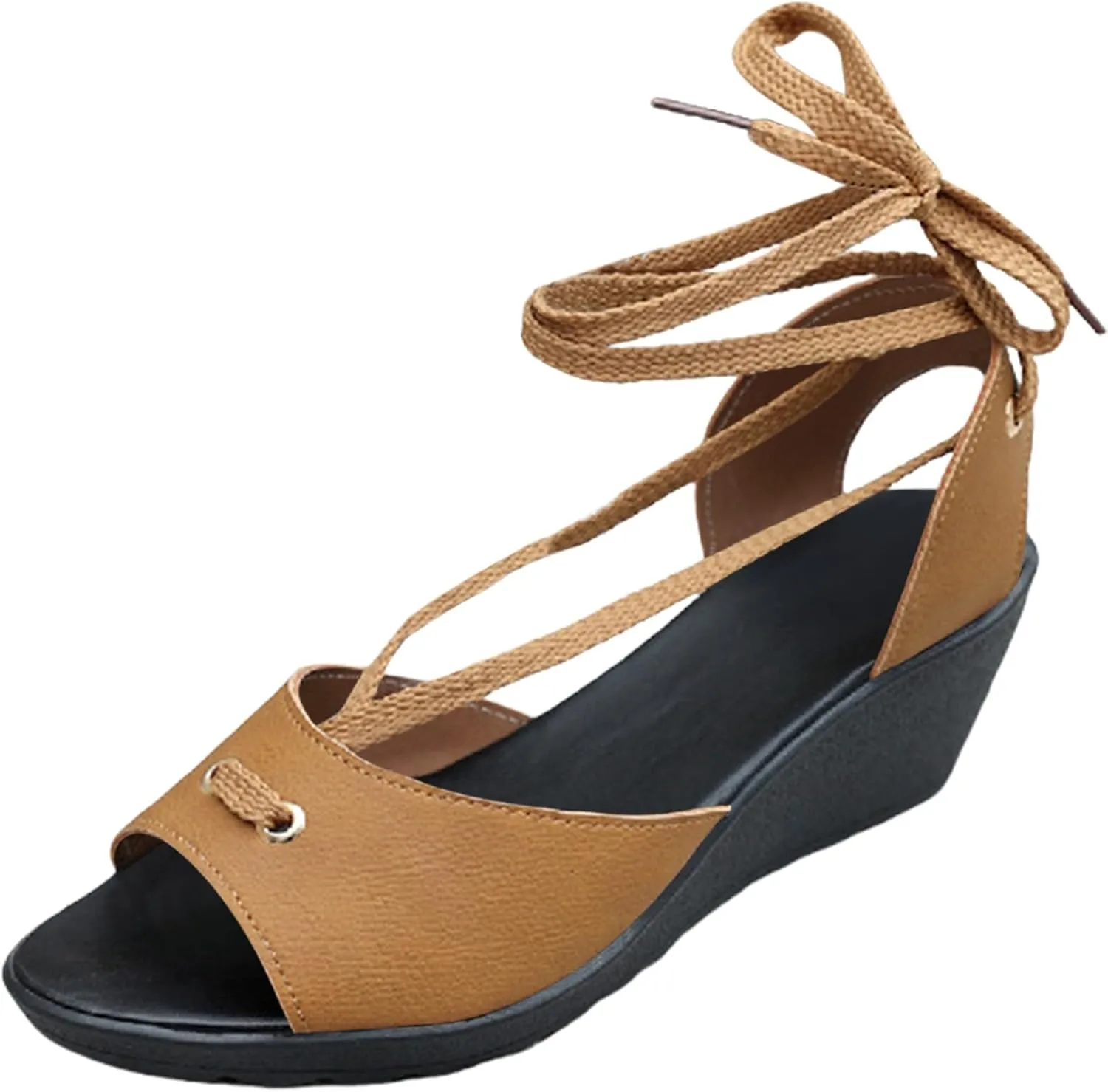 Ankle Strappy Sandals for Women Summer Dressy Slip On Wedge Sandals Comfortable Open Toe Beach Shoes Prom Party Wedding Performance Dress Shoes