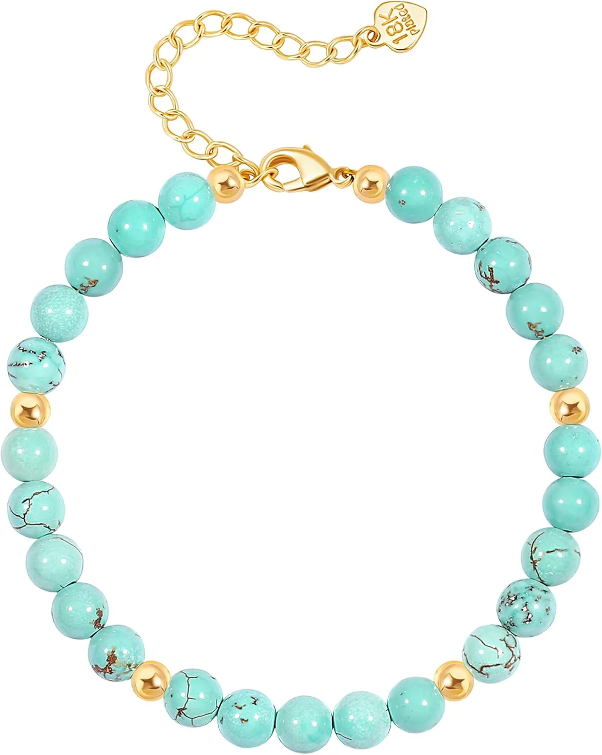 Aobei Pearl Round Turquoise Bracelets for Women Boho Chakra Gemstone Beaded Bracelets Minimalist Layering Jewelry