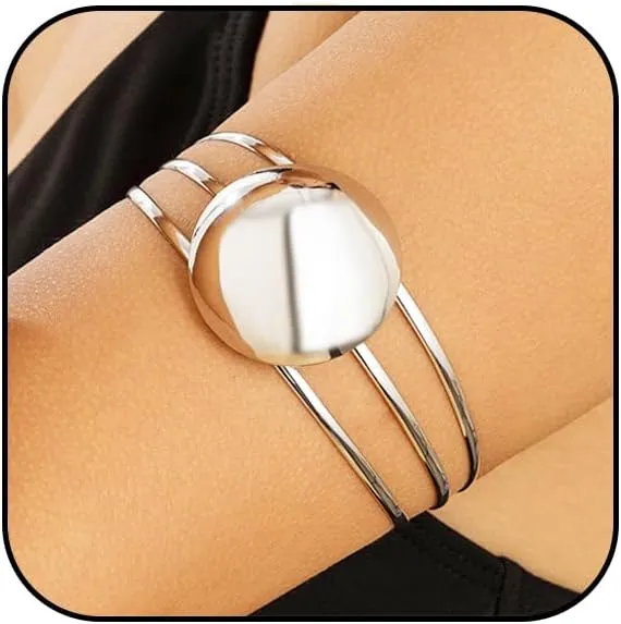 Arm Cuff Bracelets for Women, Gold Upper Arm Band Cuff Bracelet Minimalist Open Wide Bangle Adjustable Arm Cuff Armband Jewelry for Women