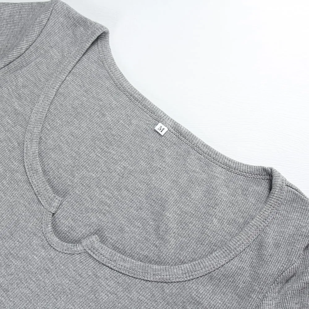 Artfish Women's Short Sleeve T-Shirts Form Fitting Ribbed Knit V Notch Scoop Neck Basic Crop Top