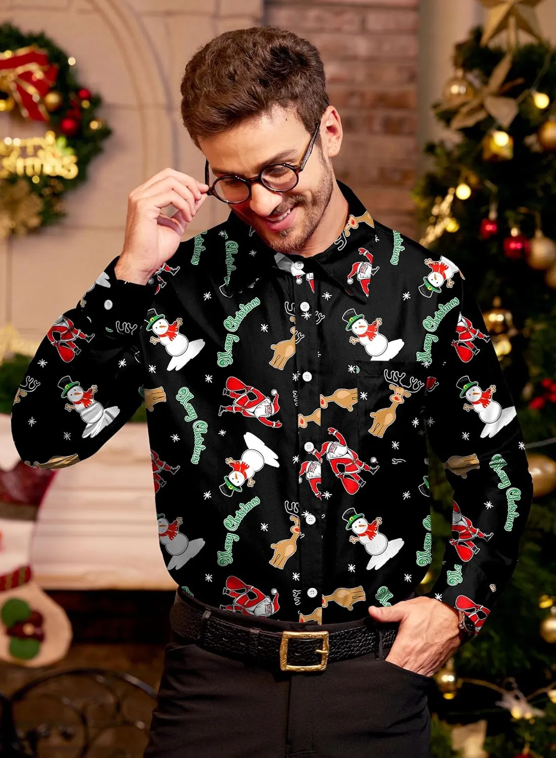 Arvilhill Men's Christmas Button Shirts Long Sleeve Ugly Xmas Shirts (S-3XL)