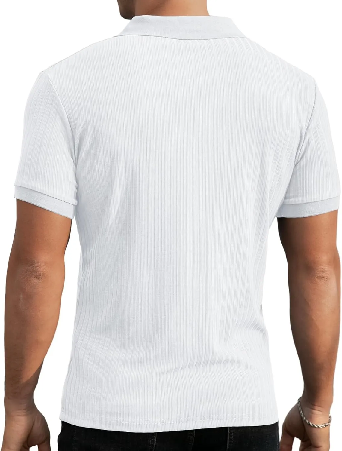Askdeer Men's Muscle Polo Shirts V Neck Slim Fit Ribbed T Shirts Short/Long Sleeve Golf Collar Shirt Knit Casual Tee