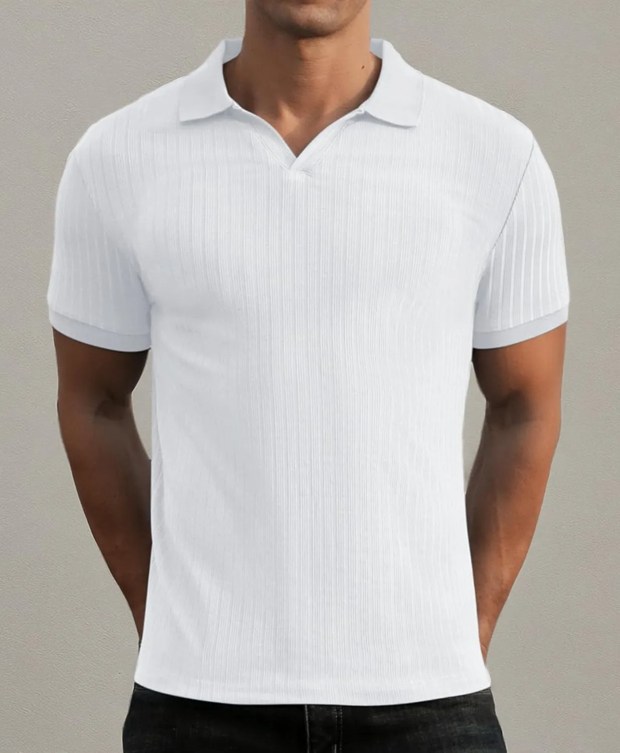 Askdeer Men's Muscle Polo Shirts V Neck Slim Fit Ribbed T Shirts Short/Long Sleeve Golf Collar Shirt Knit Casual Tee