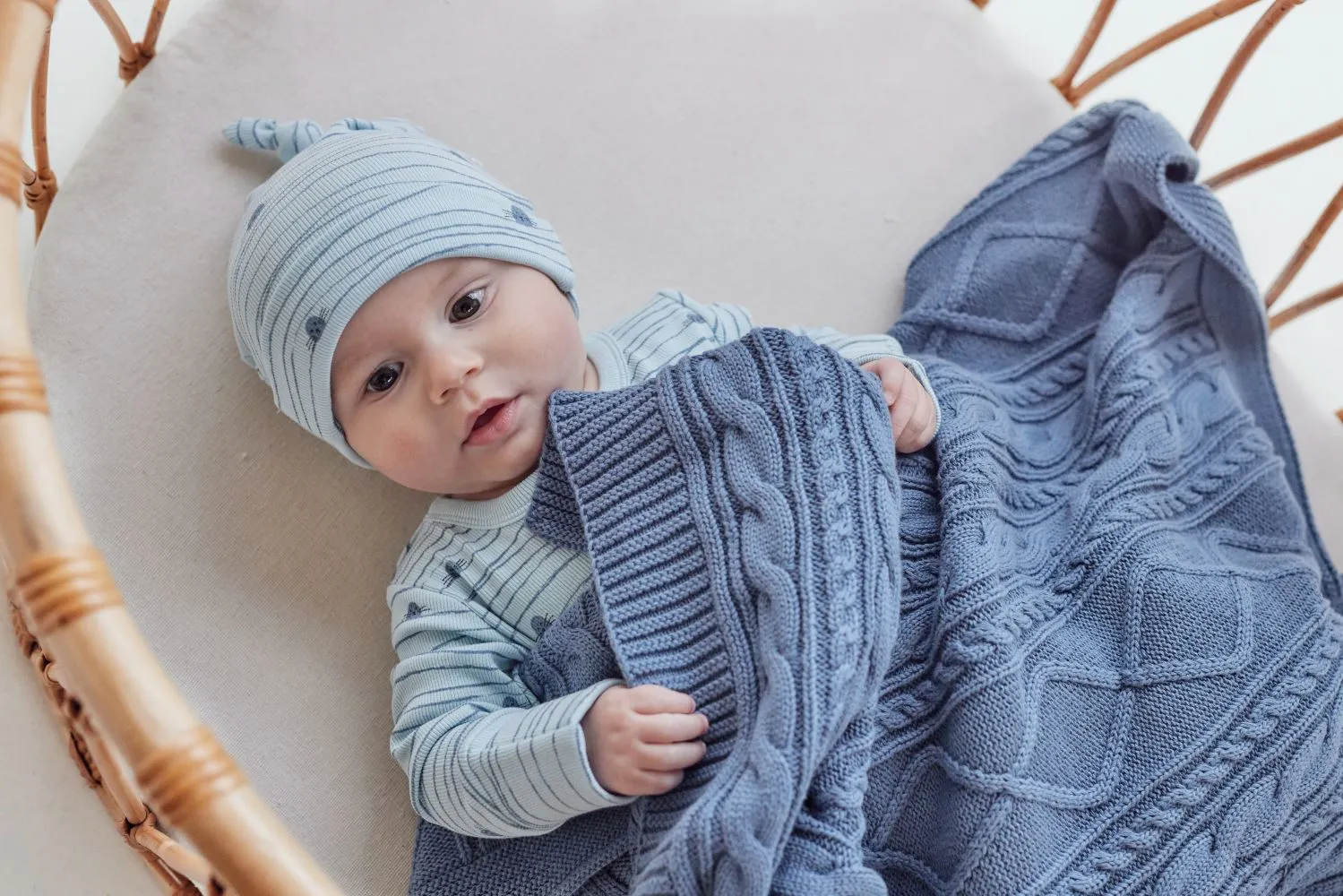 Aster and Oak Bluestone Cable Knit Blanket