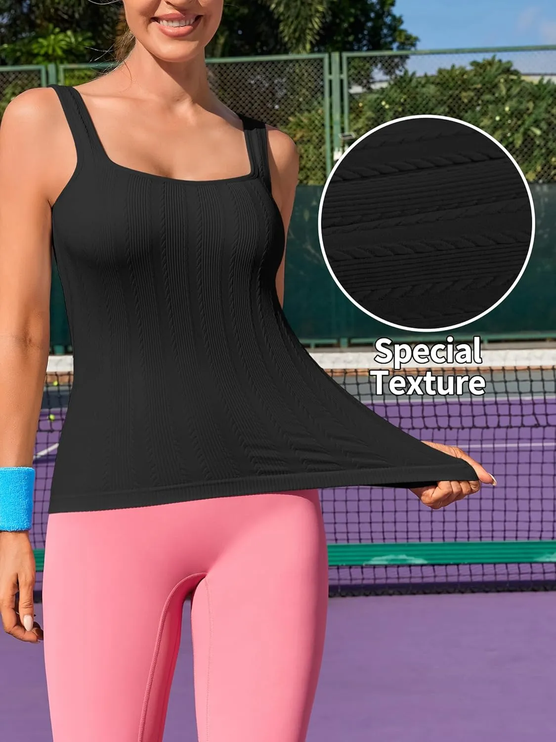 ATTRACO Womens Ribbed Workout Tank Tops with Built in Bra Athletic Tank Tops Slim Fit Yoga Tops