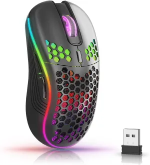 AVMTOM Wireless Mouse Wireless Gaming Mouse Rechargeable PC Mouse with RGB Backlit 6 Buttons Adjustable Ergonomic for Laptop, PC, Computer, Desktop, Notebook etc Gaming Mouse Wireless (Black)