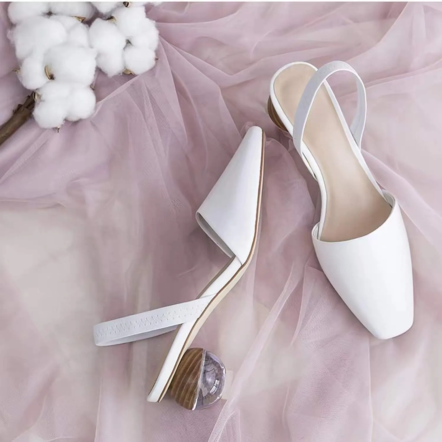 Axellion Mule Slipper for Women, Abnormal Heel Sandals Round Toe Mule Shoes Spherical Sandal Slides for Party Evening