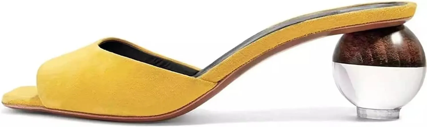 Axellion Mule Slipper for Women, Abnormal Heel Sandals Round Toe Mule Shoes Spherical Sandal Slides for Party Evening
