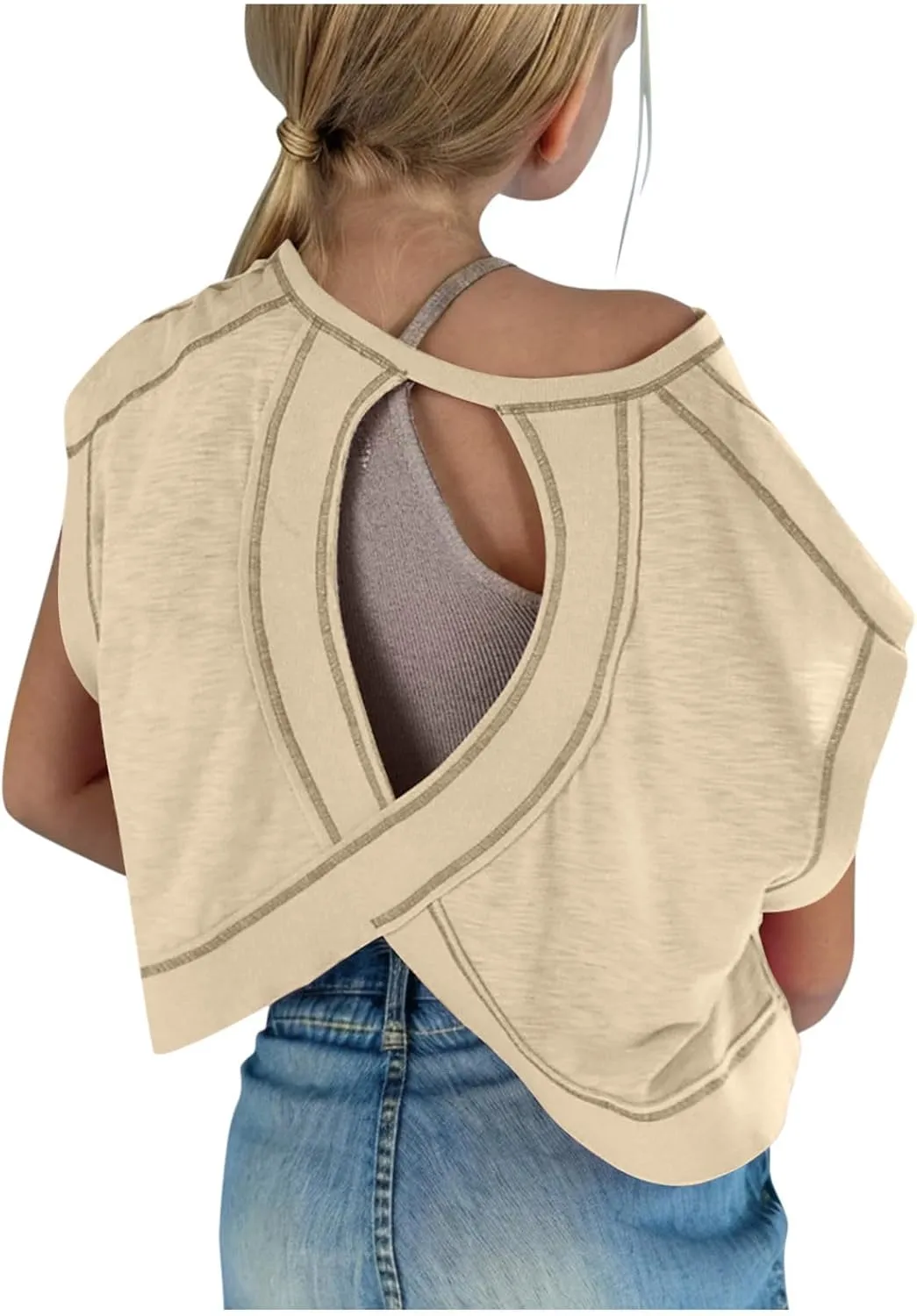 Backless Tops for Girls Open Back Workout Short Sleeve Gym Shirts Summer Casual Yoga Y2k Athletic Crop Running Tees