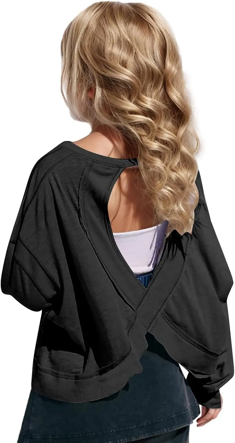 Backless Tops for Girls Open Back Workout Short Sleeve Gym Shirts Summer Casual Yoga Y2k Athletic Crop Running Tees
