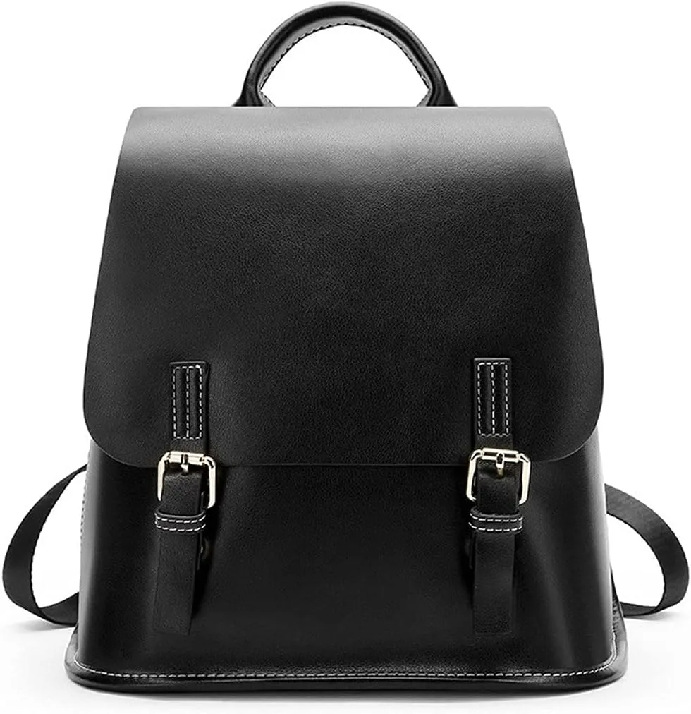 Backpack for women Female Bag Cowhide Large-Capacity Wild Leisure Travel Bag Ladies (Black)