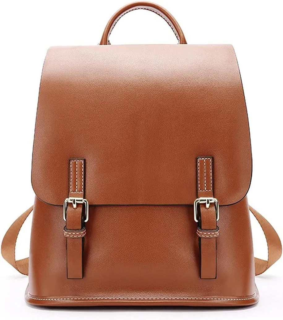 Backpack for women Female Bag Cowhide Large-Capacity Wild Leisure Travel Bag Ladies (Brown)
