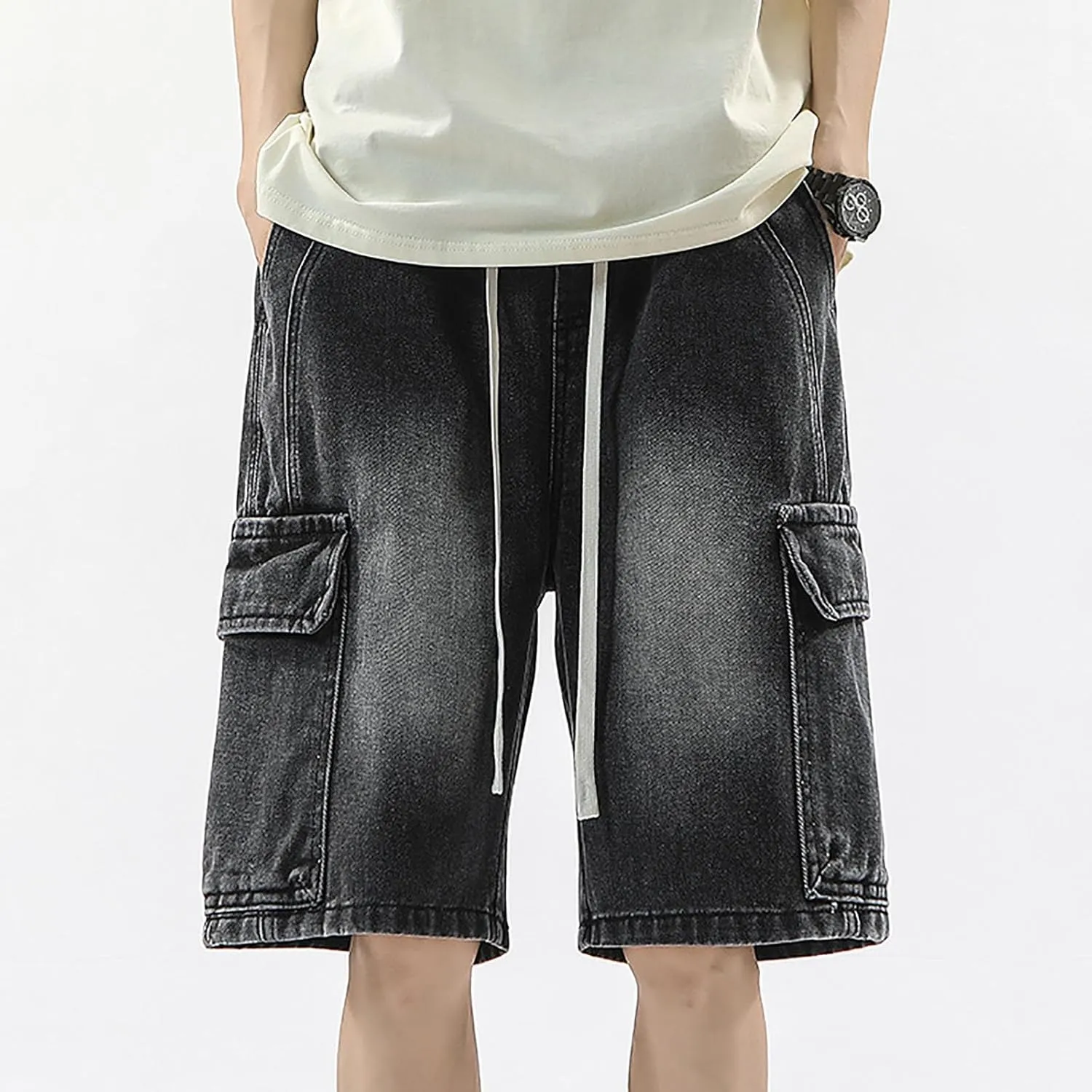 Baggy Jean Shorts for Men Summer Casual Loose Fit Y2K Hip Hop Skateboard Denim Shorts Trendy Outfits