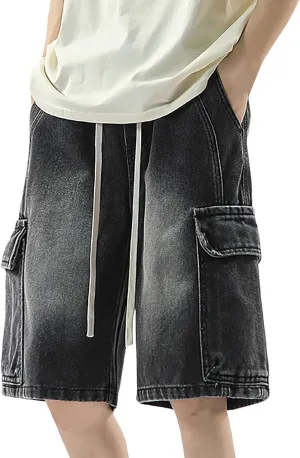 Baggy Jean Shorts for Men Summer Casual Loose Fit Y2K Hip Hop Skateboard Denim Shorts Trendy Outfits