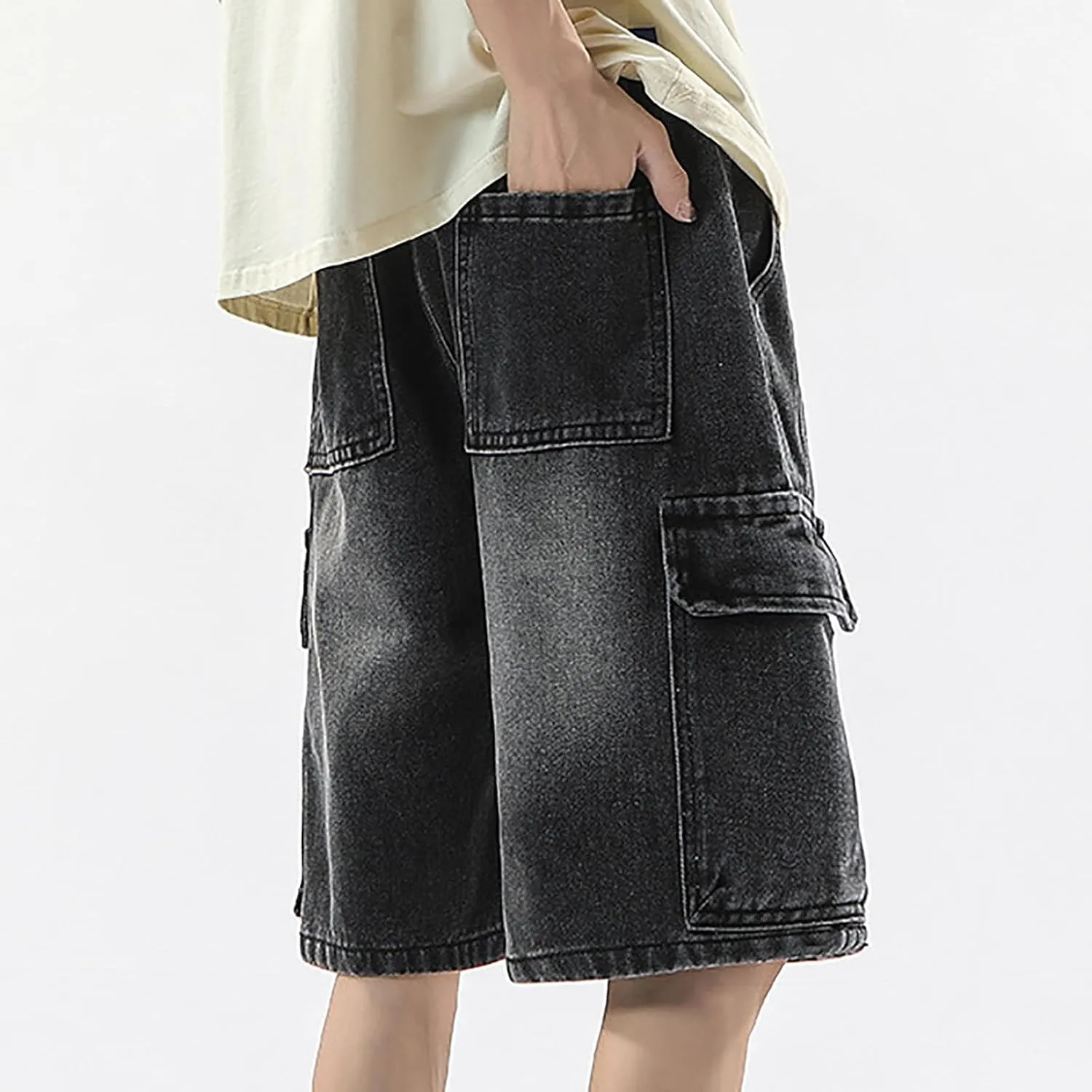 Baggy Jean Shorts for Men Summer Casual Loose Fit Y2K Hip Hop Skateboard Denim Shorts Trendy Outfits