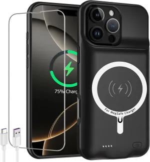 Battery Case for iPhone 16 Pro,2024Upgraded 10000mAh High Capacity Rechargeable Portable Extended Charger Case Wireless Charging Compatible with iPhone 16 Pro (6.3 inch) Charging Case &Carplay (Black)