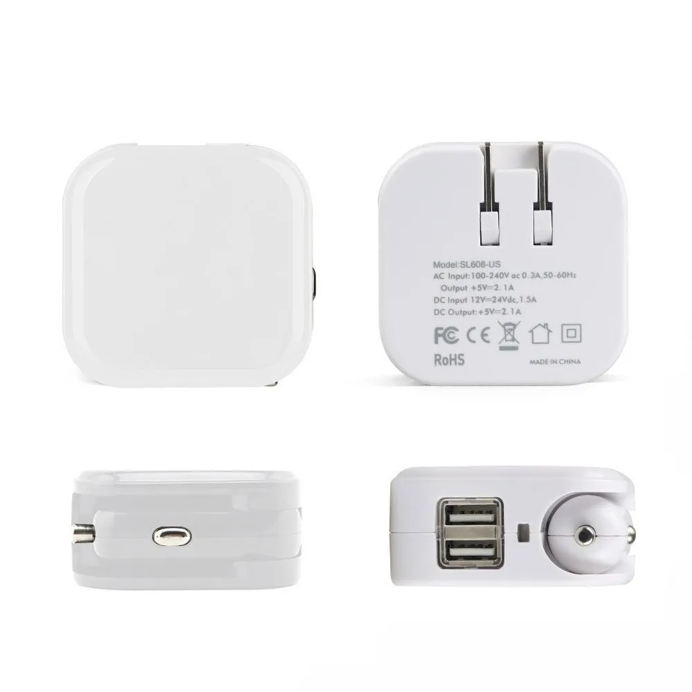 Baytek 2 in 1 Car & Home Charger w 2 USB Charging Ports (AC & DC) in White