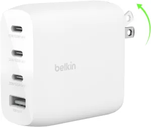 Belkin 112W 4-Port GaN Wall Charger, Multi-Port Charger Block w/USB-C Power Delivery Fast Charge & USB-A Port for MacBook, iPhone 16, iPad, Samsung Galaxy S24, Google Pixel, Nintendo Switch 2 & More