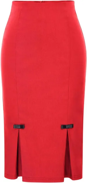 Belle Poque Women Midi High Waist Office Stretchy Pencil Skirt with Bow-Knot BP587