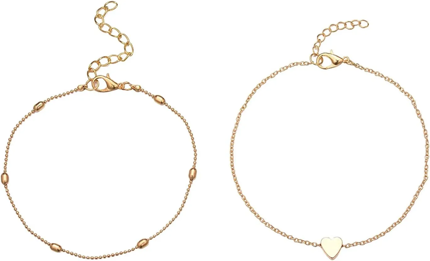 Best Friend Bracelet Matching Rings Silver Beaded Anklets Silver Ankle for Women S925 Bracelet Anklet Jewelry Foot Heart Adjustable Charm Anklet Friendship Bracelet (Gold, One Size)