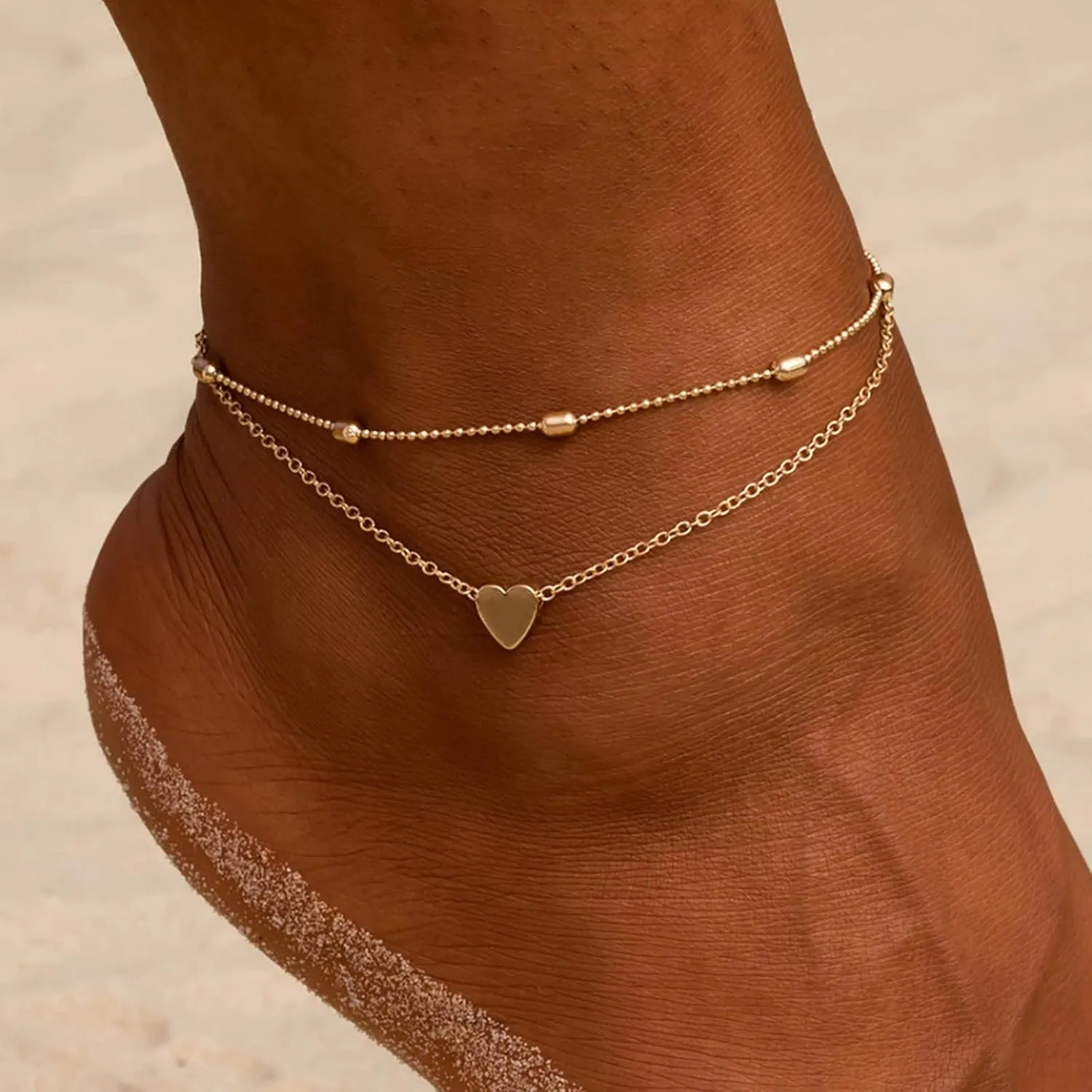 Best Friend Bracelet Matching Rings Silver Beaded Anklets Silver Ankle for Women S925 Bracelet Anklet Jewelry Foot Heart Adjustable Charm Anklet Friendship Bracelet (Gold, One Size)