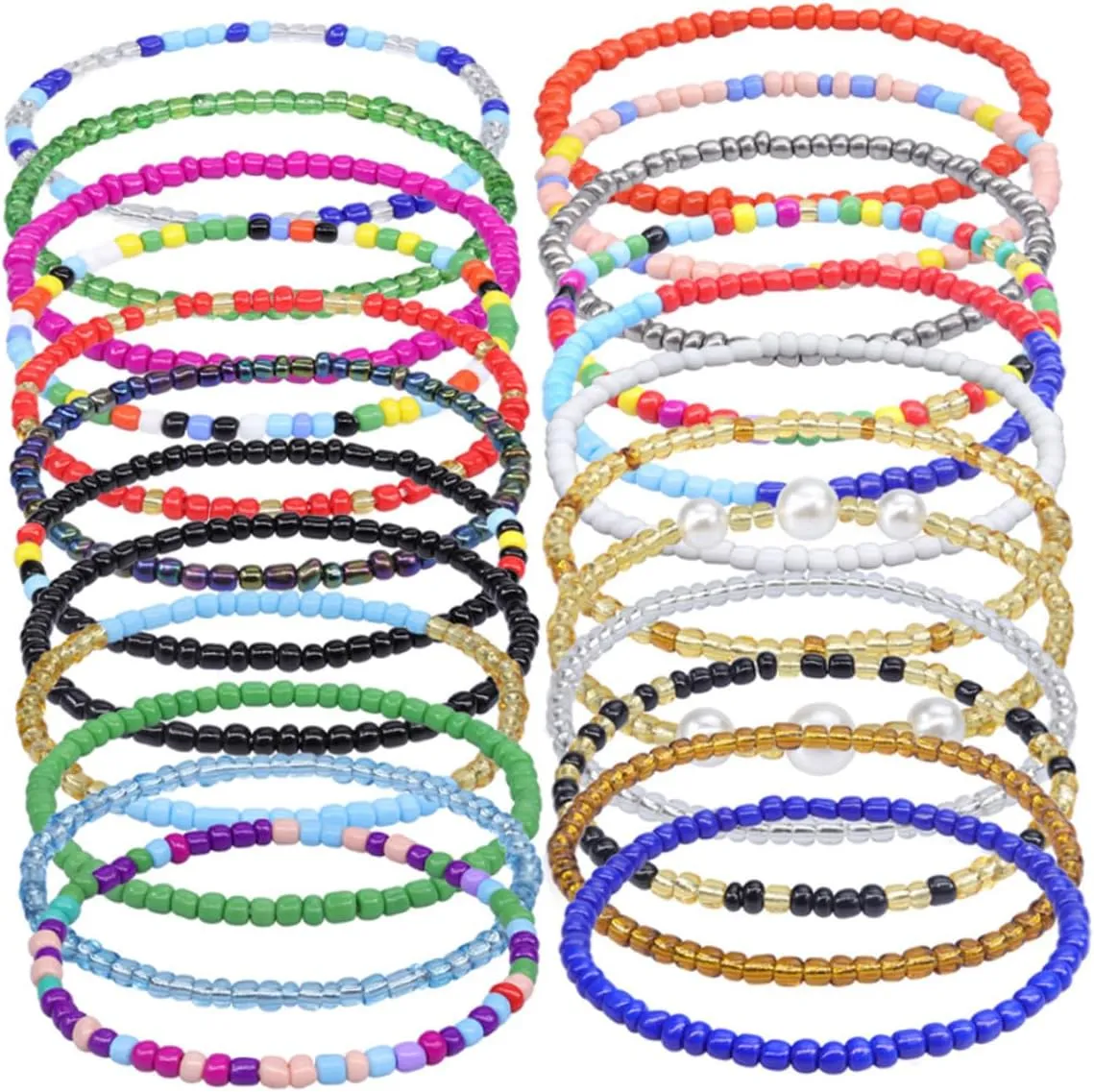 BESTYASH 24pcs Glass Bead Anklet Summer Wrist Chain Beaded Ankle Bracelet Summer Bracelet Layered Ankle Chain Handmade Beaded Anklets Friendship Bracelets for Women Gmstone Ankle Bracelets