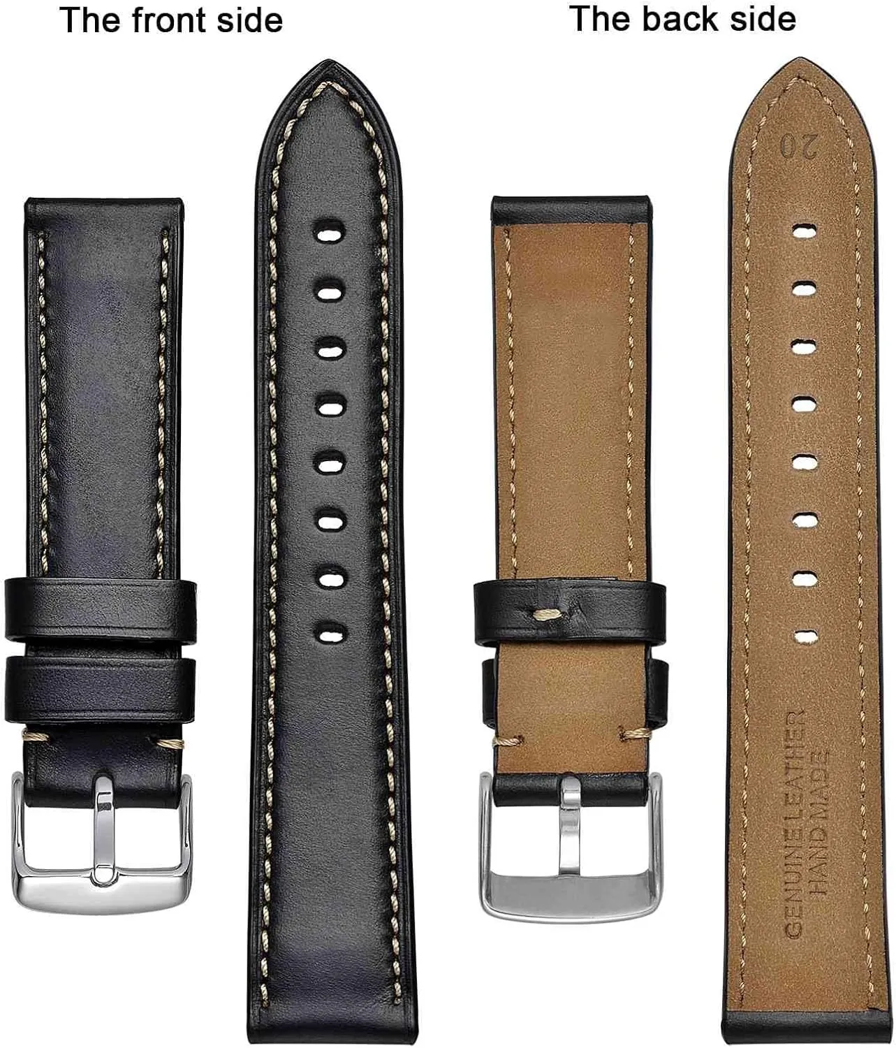 BISONSTRAP Leather Watch Band 18mm 19mm 20mm 21mm 22mm 23mm 24mm, Antique Watch Straps for Men, Supple and Breathable Calfskin