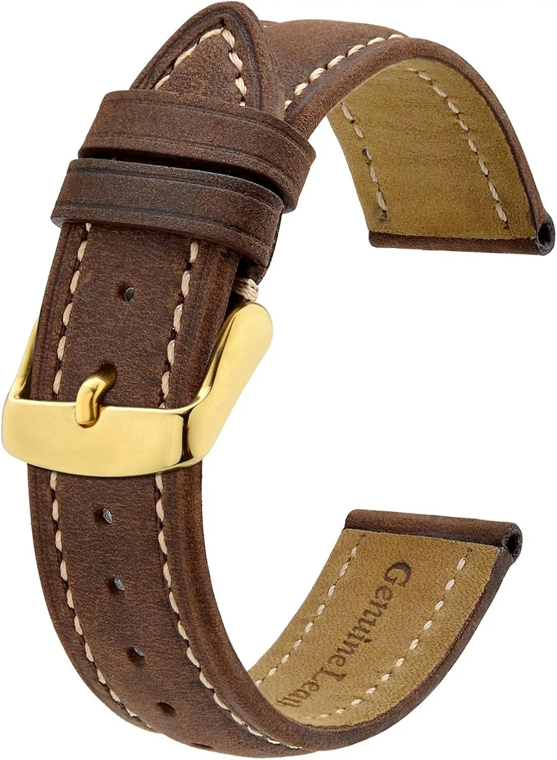 BISONSTRAP Vintage Watch Straps with Gold/Rose Gold Buckle, Leather Replacement Band 18mm 20mm 22mm