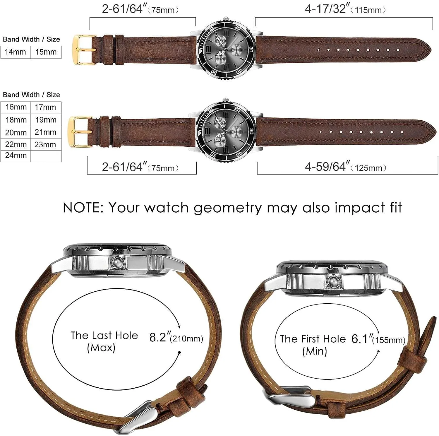 BISONSTRAP Vintage Watch Straps with Gold/Rose Gold Buckle, Leather Replacement Band 18mm 20mm 22mm