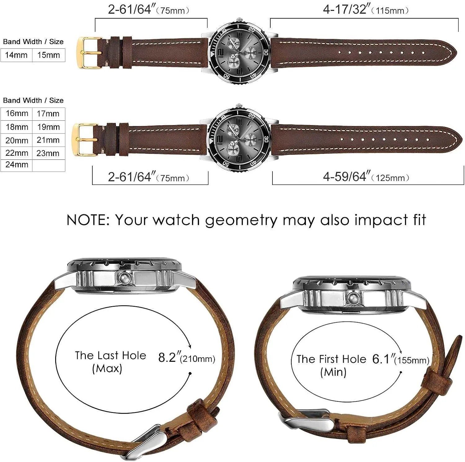 BISONSTRAP Vintage Watch Straps with Gold/Rose Gold Buckle, Leather Replacement Band 18mm 20mm 22mm