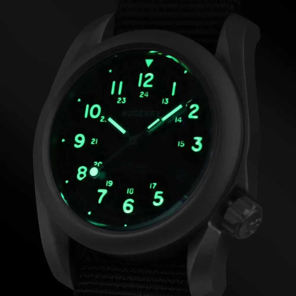 BODERRY Men's Watch Titanium Automatic Field Watch 40mm Military Watch Day Date Function 100M Waterproof with Nylon Strap Japanese Mechanical Movement & Screw Down CrownVoyager