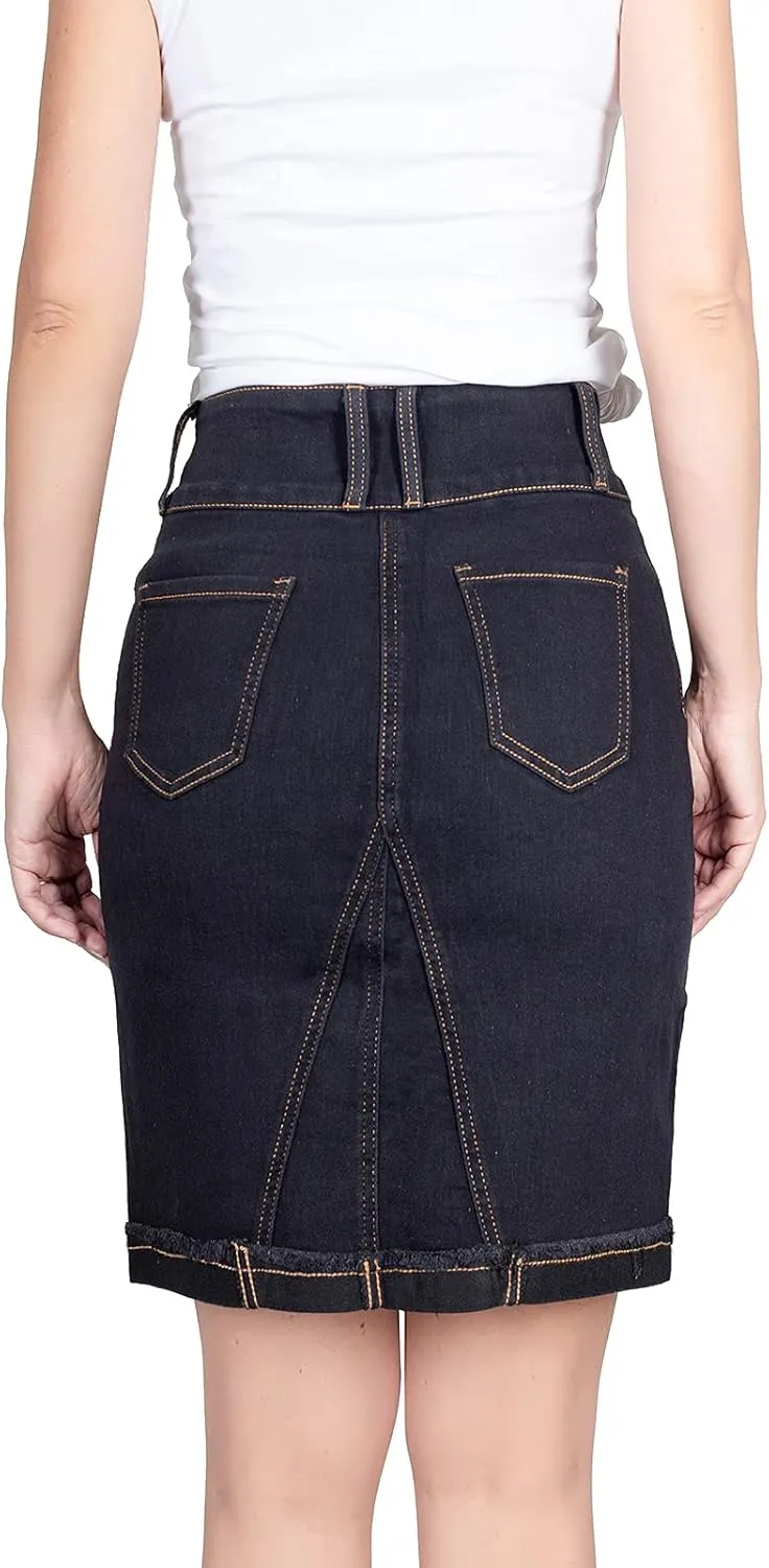 BodiLove Women's Stretchy, midi Skirt, mid Length, Below The Knee, Form Fitting, Solid Color Midi Skirt with Back Slit