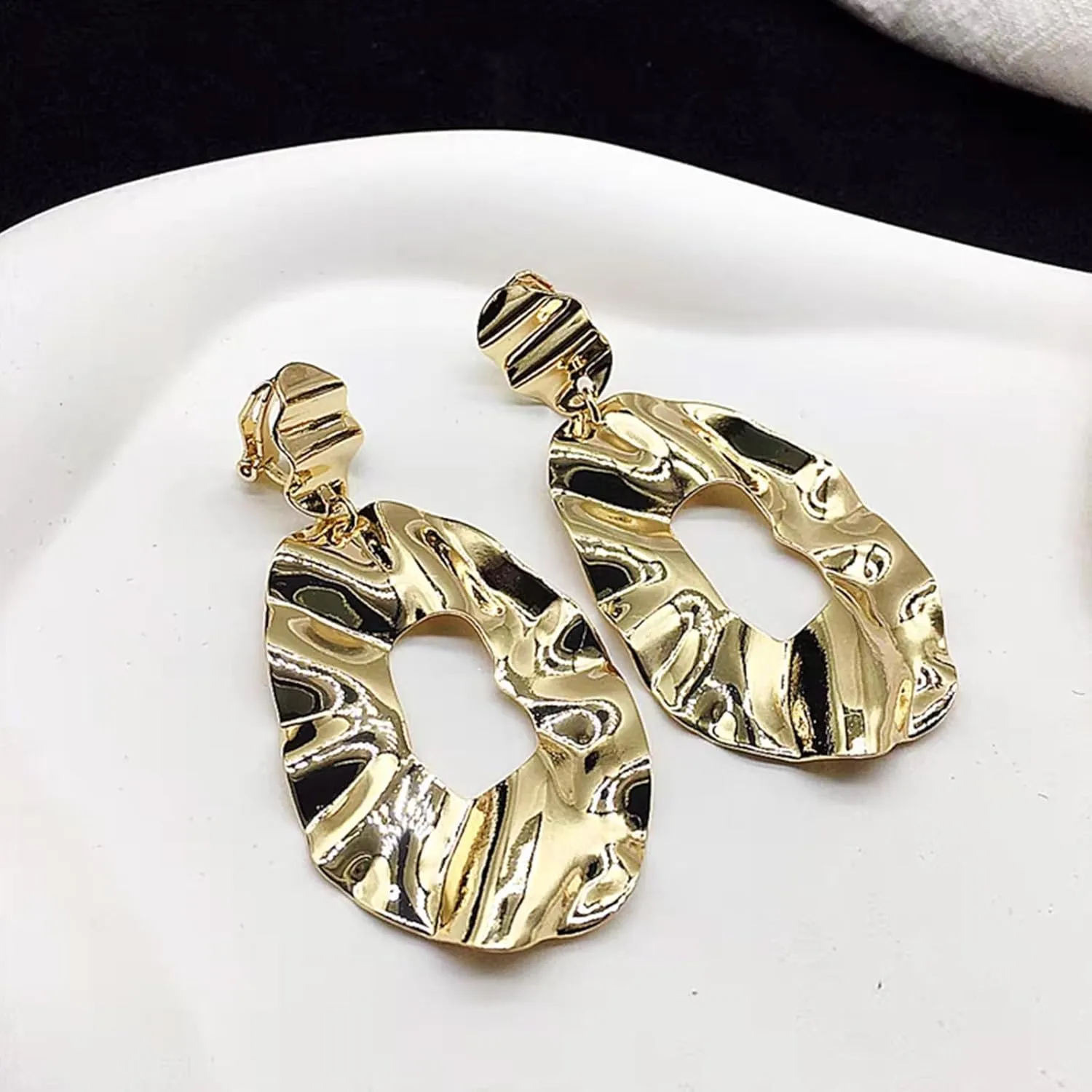 Boho Big Geometric Hoop Earrings for Women | Gold-Plated Copper Dangle Drop Earrings Set | Irregular Loop Design | Perfect for Vacation, Christmas, and Special Occasions
