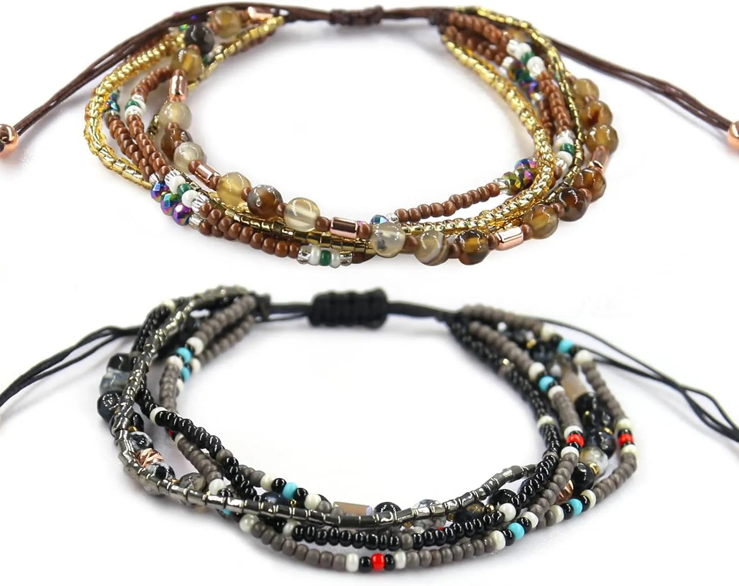 Boho Bracelets Anklets for Women Beaded - Adjustable Bohemian Anklets for Woman Handmade Beaded,2Pcs Braided Beach Bracelet Anklets