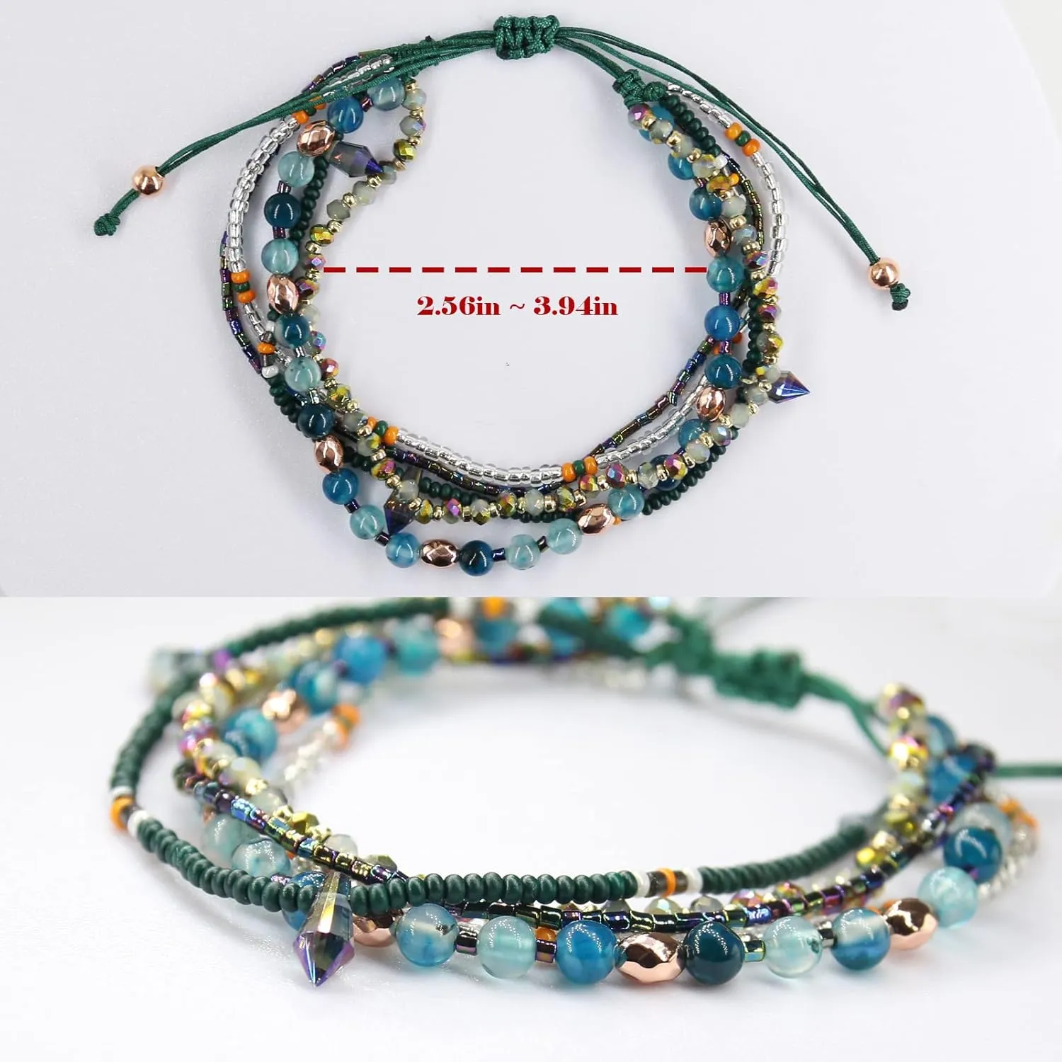 Boho Bracelets Anklets for Women Beaded - Adjustable Bohemian Anklets for Woman Handmade Beaded,2Pcs Braided Beach Bracelet Anklets