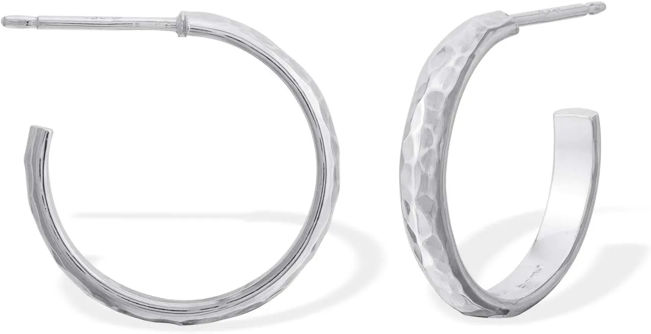 Boma Jewelry Sterling Silver Hammered Finish Post Hoop Earrings