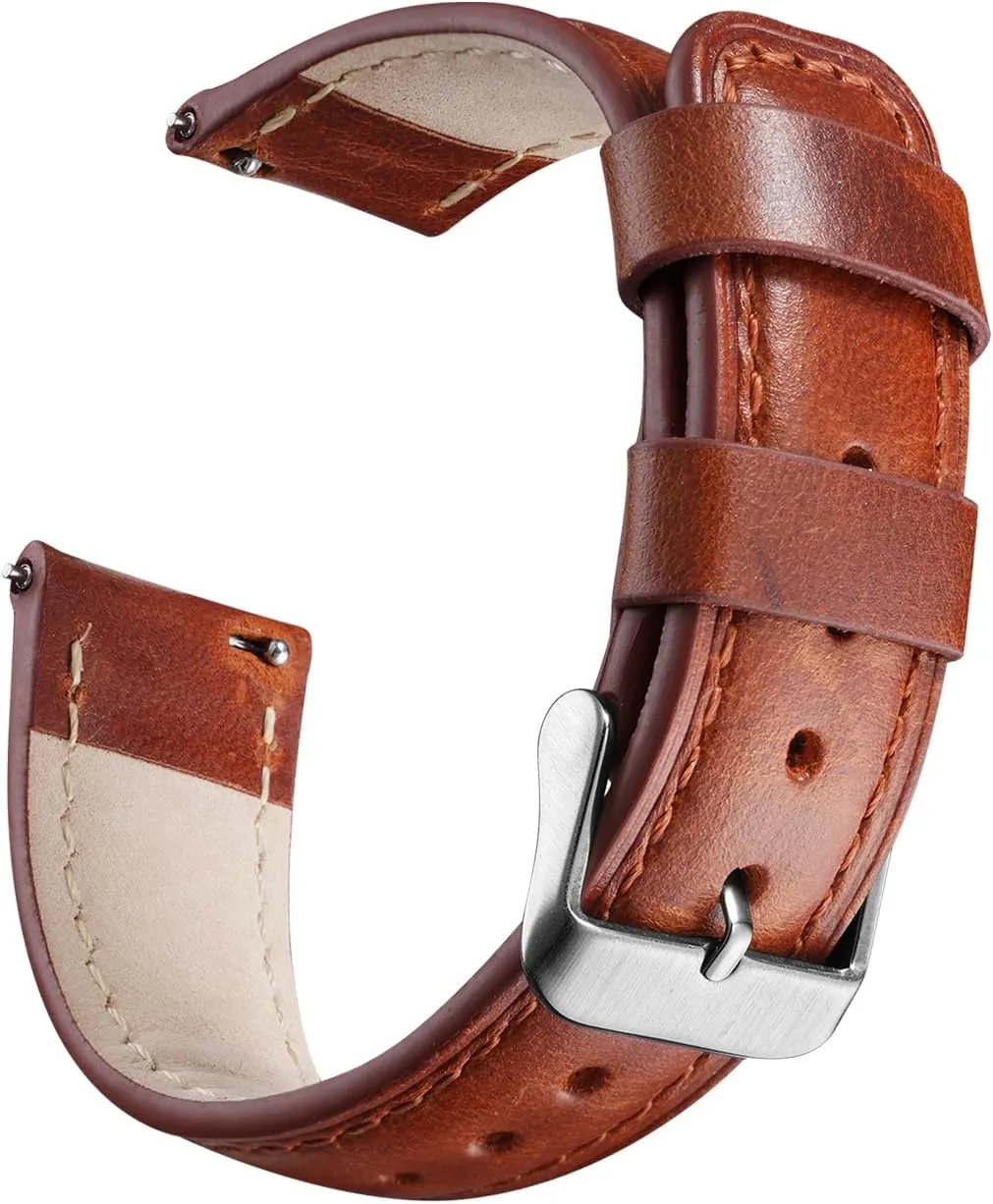BOSHIYA Quick Release Leather Stainless Steel Watch Strap 18mm, 20mm, 22mm Watch Band for Men Women, Fits Samsung Galaxy Watch 6/5/4/3,G-armin Watch,Huawei Watch,Brown/Dark Brown/Black