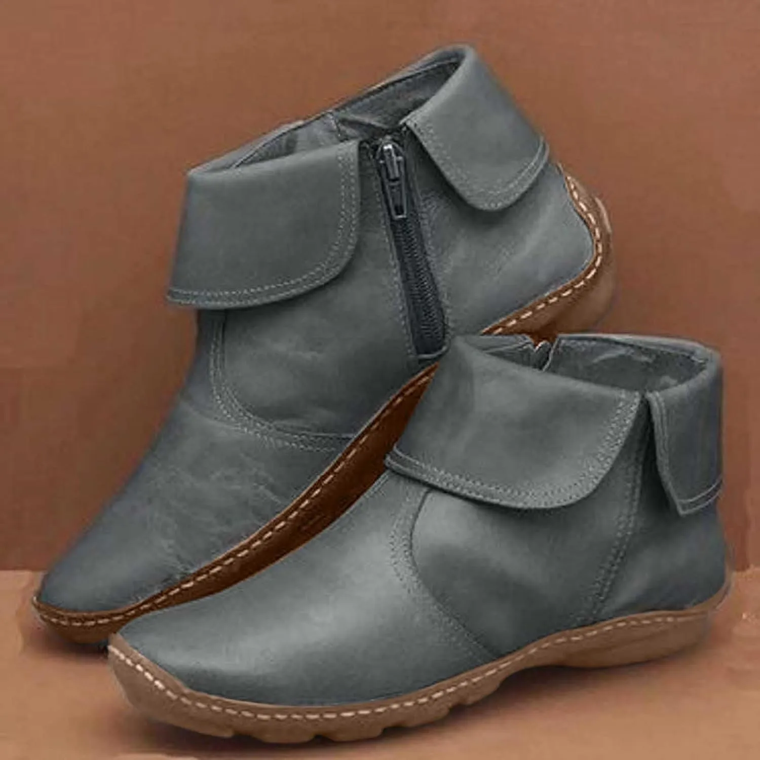 Botines Para Mujer Wide Boots Winter Heels Ladies Low Heel Boots Black Boots Ankle Grey Leather Booties Women Ankle Boots