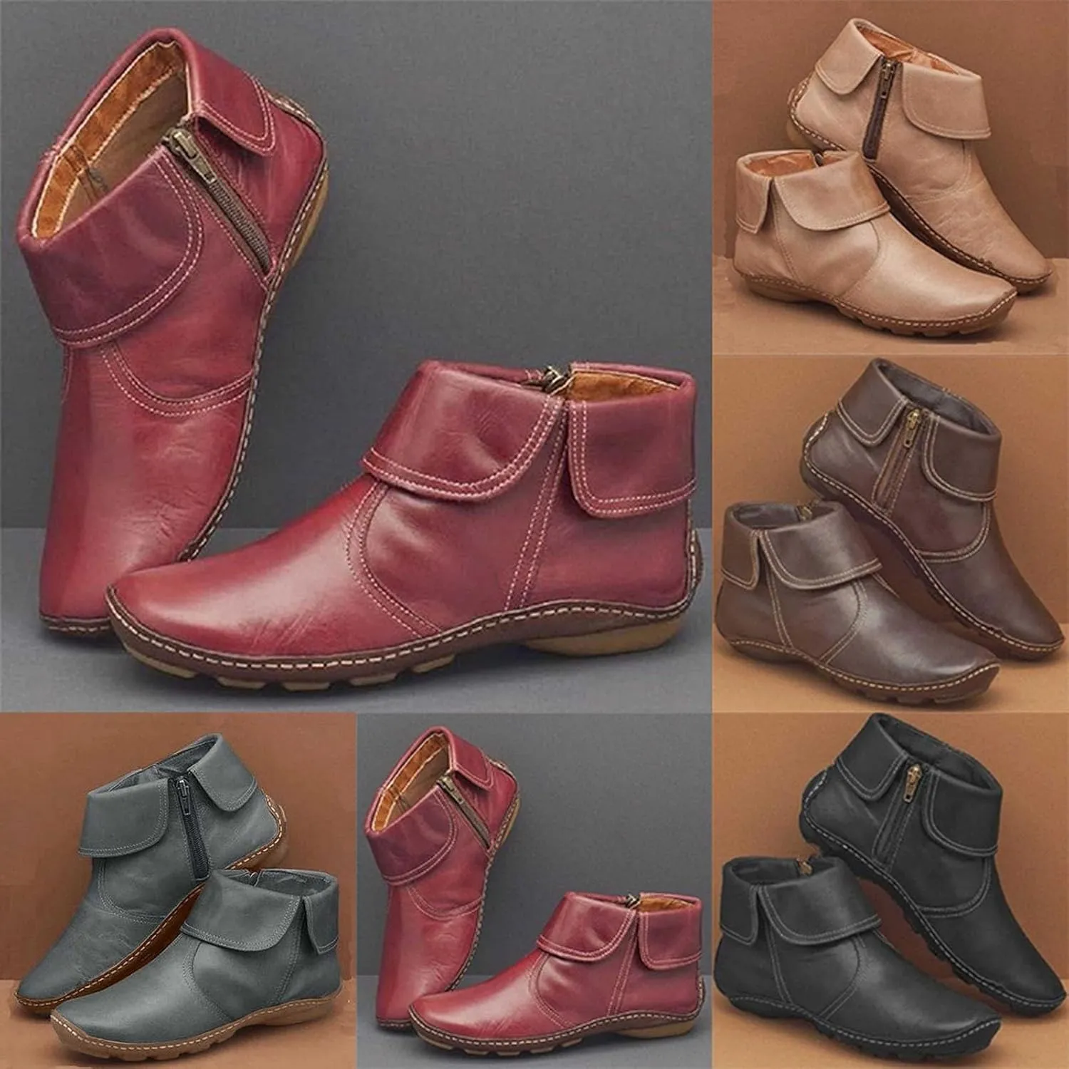 Botines Para Mujer Wide Boots Winter Heels Ladies Low Heel Boots Black Boots Ankle Grey Leather Booties Women Ankle Boots
