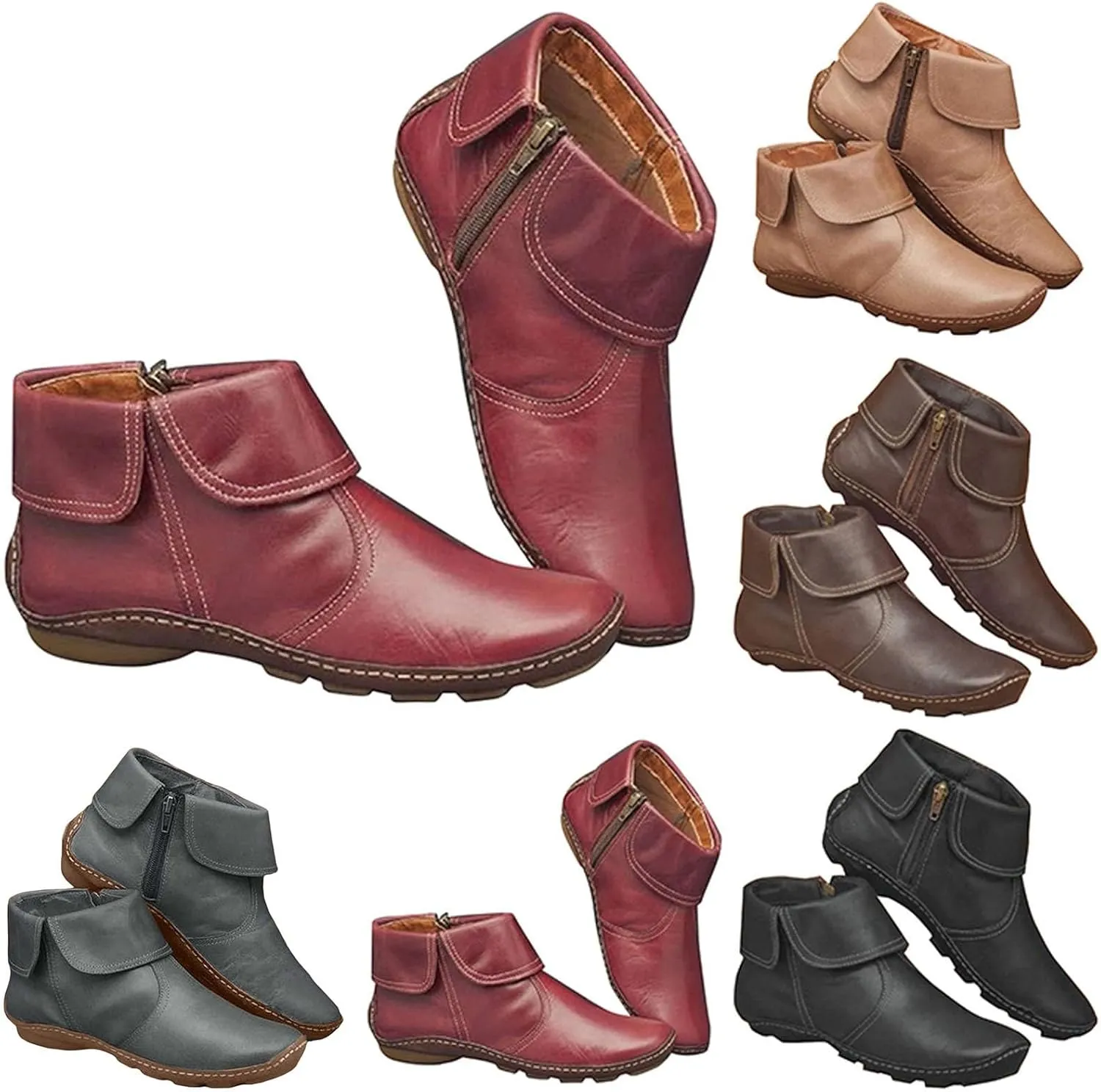 Botines Para Mujer Wide Boots Winter Heels Ladies Low Heel Boots Black Boots Ankle Grey Leather Booties Women Ankle Boots