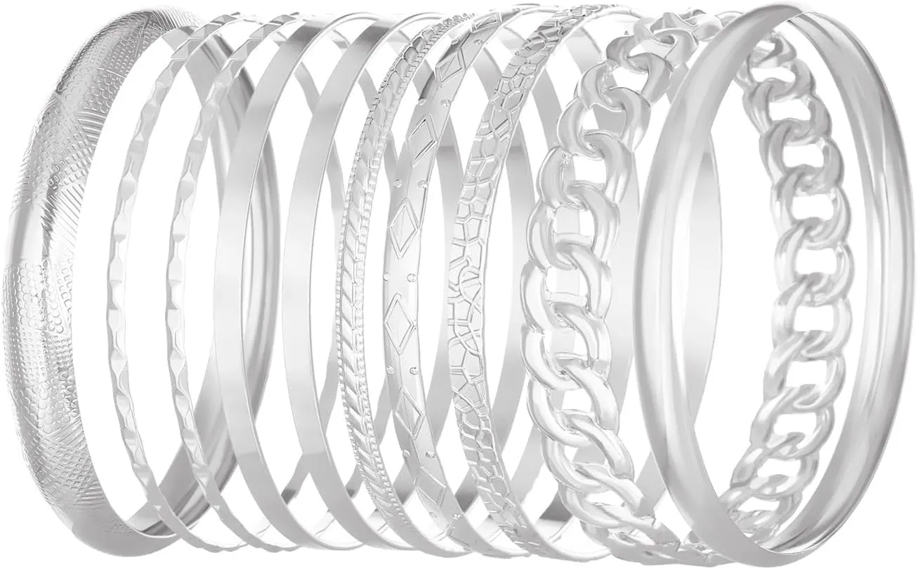 Bracelet For Women Gold Silver Tone Cuff Bracelets, Set of 10, Stackable Bangle Bracelets Set