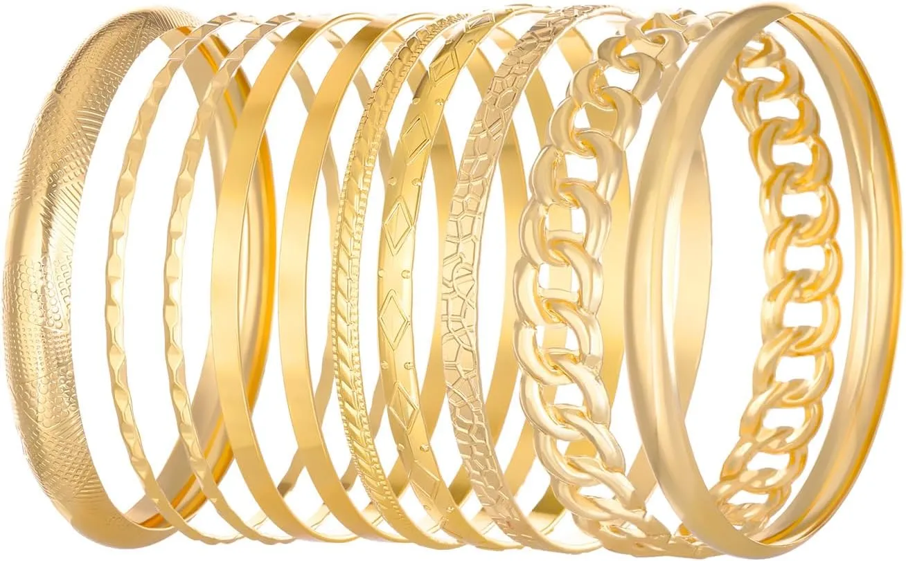 Bracelet For Women Gold Silver Tone Cuff Bracelets, Set of 10, Stackable Bangle Bracelets Set