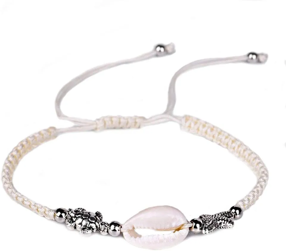 Braided Bracelet Gift, Handmade Friendship Bracelet Bohemian Starfish Seashell Turtle Charm Woven Rope Retro Delicate Jewelry Bracelets Adjustable Lucky Ankle Bracelet