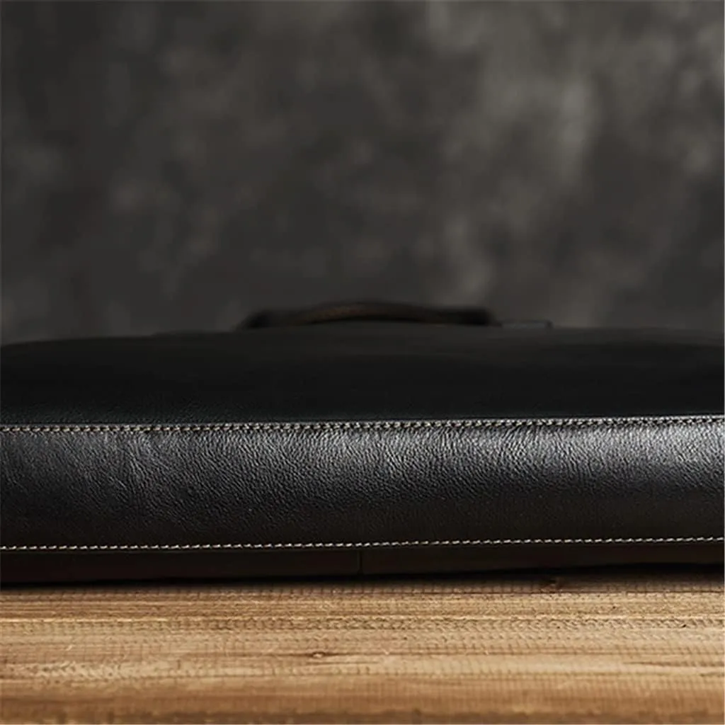 Briefcase Men Shoulder Handmade Genuine Leather Bag Black Laptop Business Bags Handbags