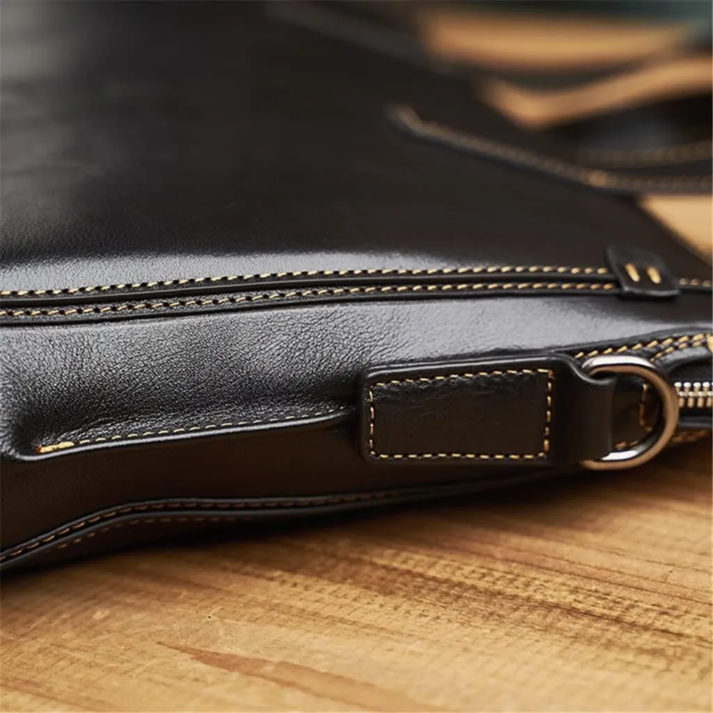 Briefcase Men Shoulder Handmade Genuine Leather Bag Black Laptop Business Bags Handbags