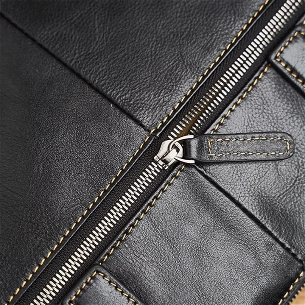Briefcase Men Shoulder Handmade Genuine Leather Bag Black Laptop Business Bags Handbags