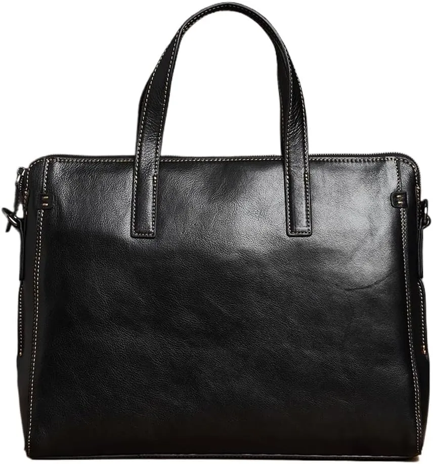 Briefcase Men Shoulder Handmade Genuine Leather Bag Black Laptop Business Bags Handbags