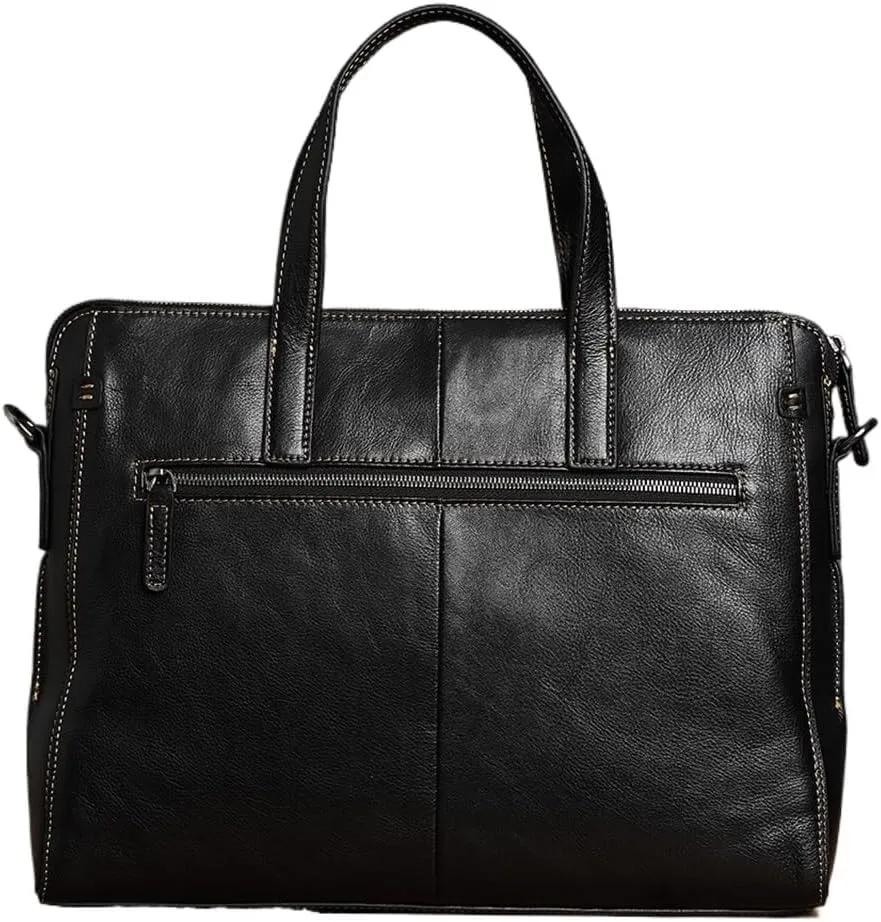 Briefcase Men Shoulder Handmade Genuine Leather Bag Black Laptop Business Bags Handbags